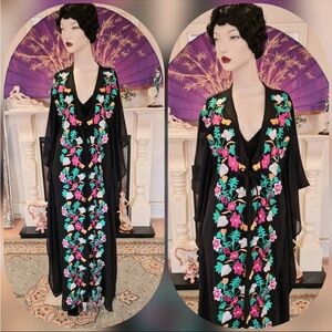 Vintage Floral Caftan Sheer Embroidered Size S/M